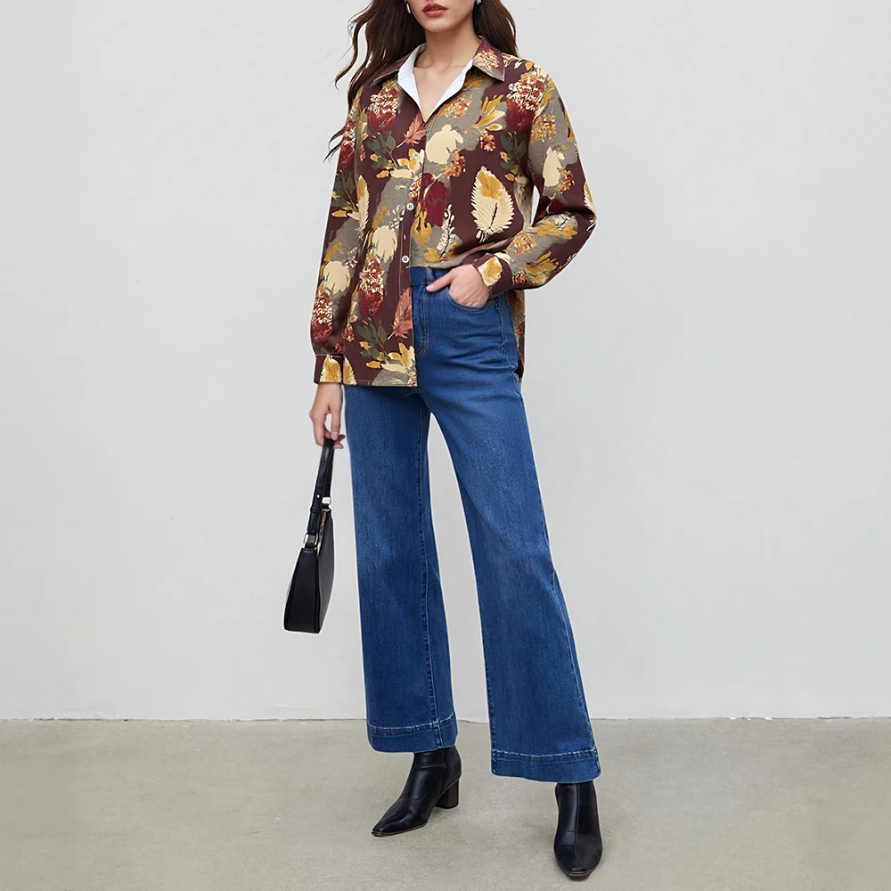 

Mia Muse Women's Shirts Autumn Winter Chic Daily 2025 Buttoned Floral Long Sleeve Turn-down Collar Casual Shirts