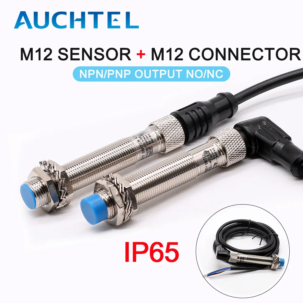 AUCHTEL Set IP65 M12 Inductive Proximity Sensor Switch 4pin Connecting 2m PVC Cable 2mm 4mm Flush Non-flush Metal Detection