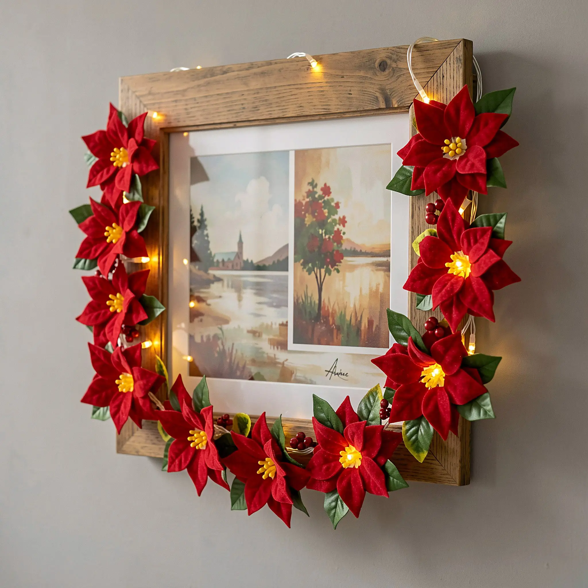 Christmas Decorations Lighting Artificial Poinsettia Holiday Flower Fairy Lights