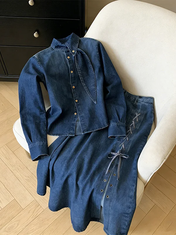 

Slimming Vintage Large Size Long Sleeve Collared Denim Shirt Women's Spring 2026 Korean Style Commute Fashion Casual Top