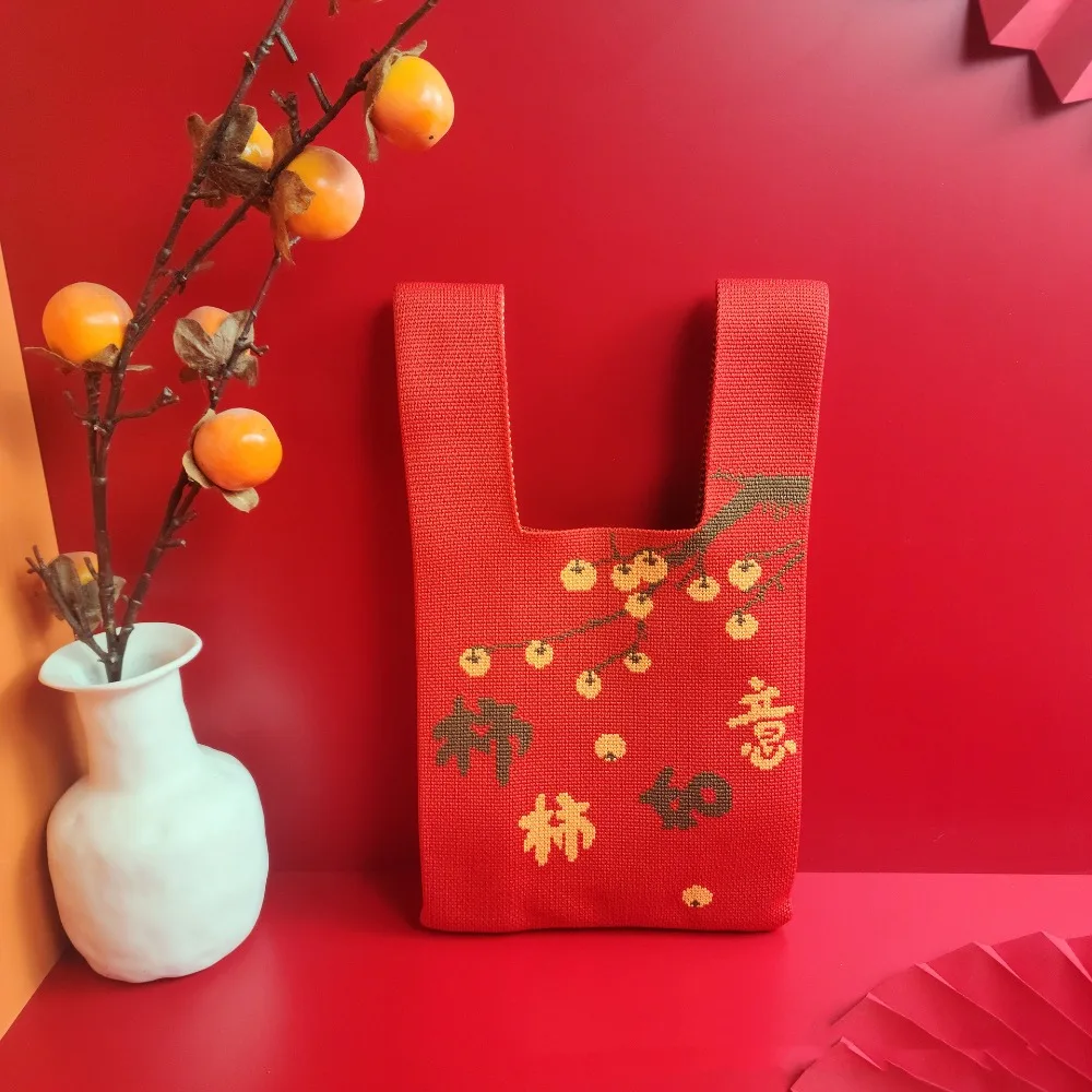 

Cute Cartoon Knot Wrist Bag 2025 Year of The Snake Snake New Year Knitted Bag New Year Gift Handbag Wool Bucket Bag Student