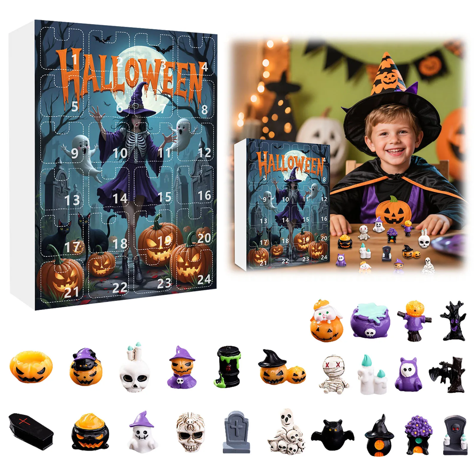 fun toys for kids Halloween Countdown Calendar Pumpkin Resin toy festival popular playthings for children home toy 2025 hot
