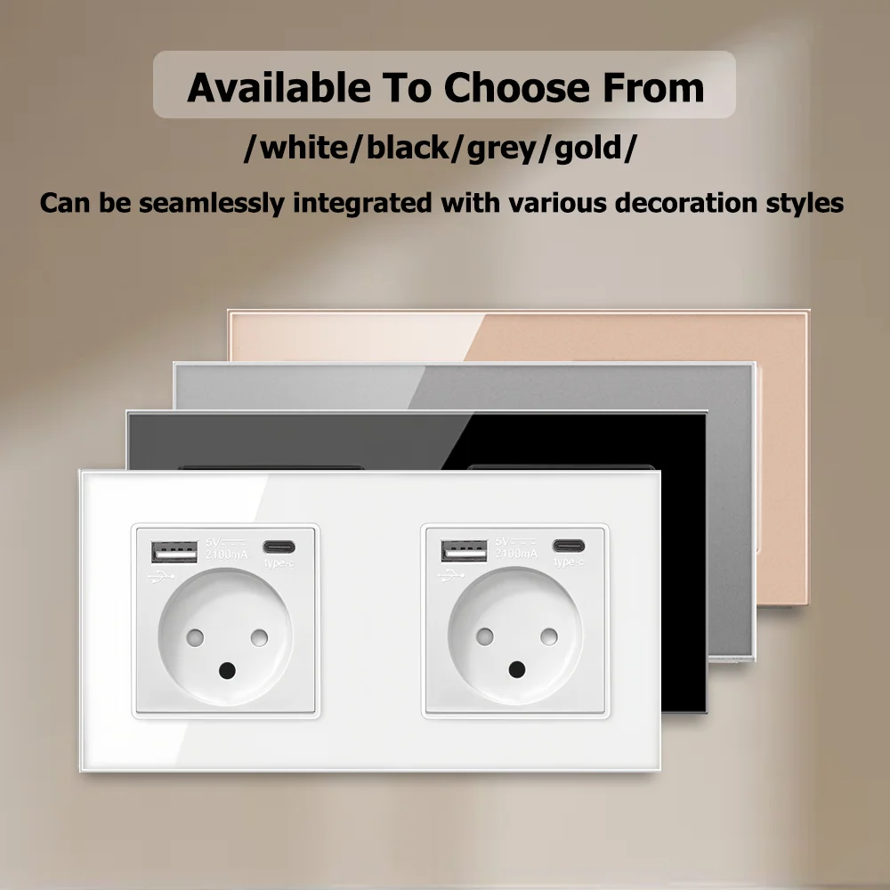 EIOMR 16A إسرائيل مقبس الطاقة الجدار التبديل ، USB معايير الإسرائيلية التوصيل المقبس ، لوحة زجاج كريستال مخرج كهربائي أبيض للمنزل #2