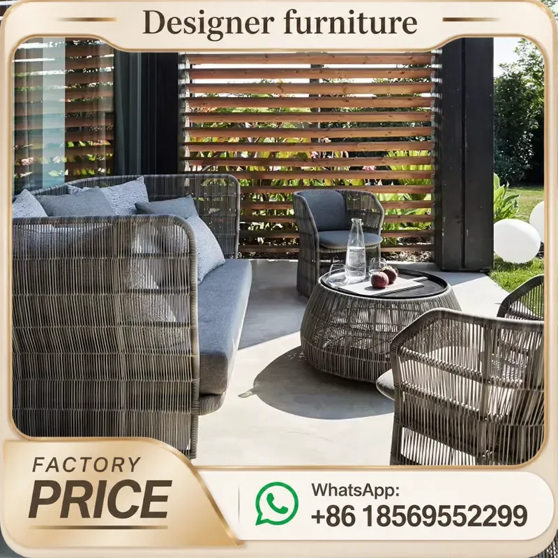 Outdoor Rope Weaving Sofa Aluminum Alloy Waterproof Sunscreen Patio Balcony Garden Furniture Set For Courtyard Leisure