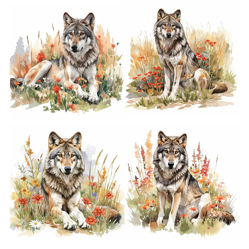 

90896# Wolf in Wildflowers Self-Adhesive Toilet Stickers,Wall Decal Removable, Reusable Vinyl Car Sticker for Bathroom Decor