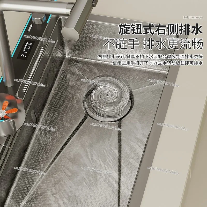 Stainless steel large single slot intelligent digital display vegetable washing basin sink