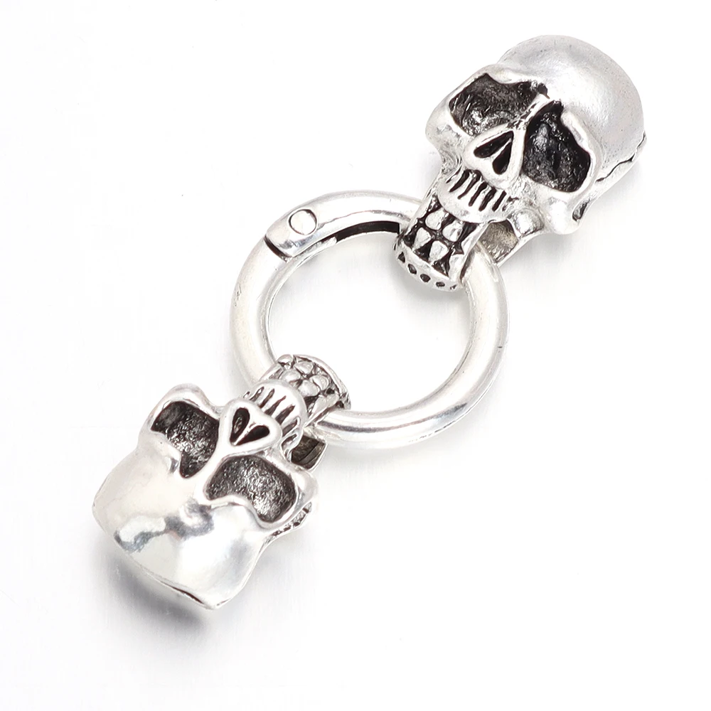 1 Pc Hole Skull Clasp Connetctor Skull Spring Link Buckle Bracelet  Ring 25x60mm for Leather Cord DIY Necklace Jewelry Making