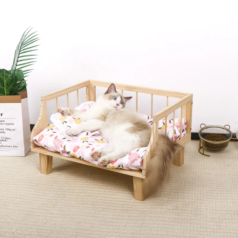 

Cat Bed Nest Teddy Dog Bed Luxury Wood Bed for Pet Cats Small Dogs Semi Enclosed Fence To Prevent Falling Cat Bed Hammock