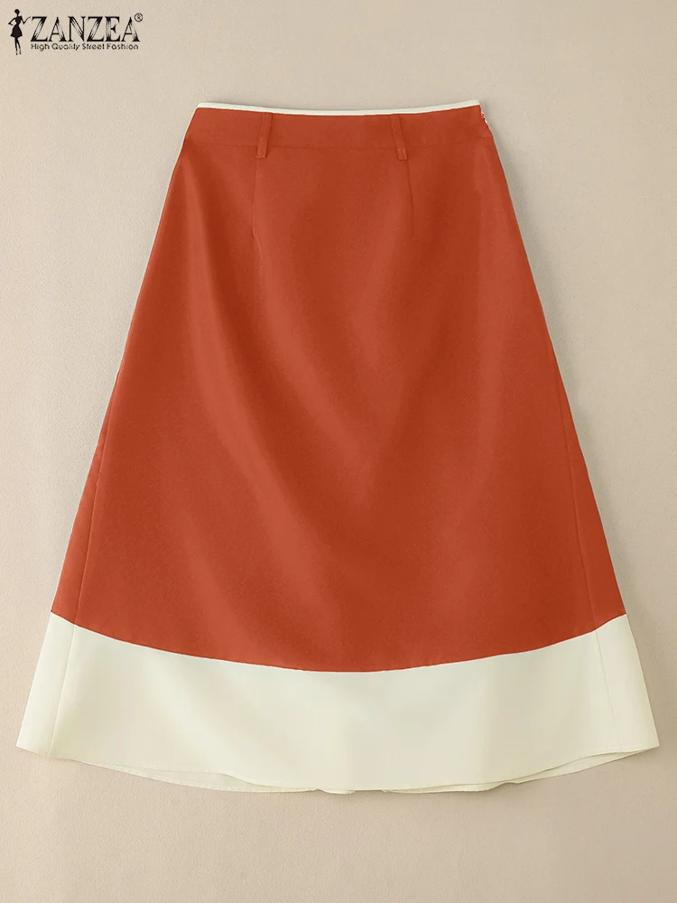 ZANZEA  2025 Autumn Midi Skirt Stylish Women High Waist Office Skirts Patchwork Party Jupes Elegant A-line OL Work Faldas Saia