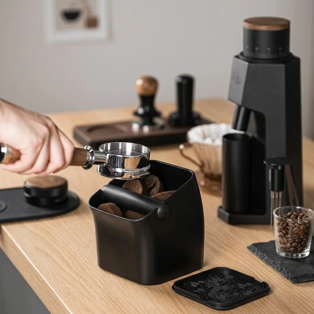Coffee Knock Box With Lid Espresso Puck Bucket Detachable Knock Rod Home Barista Coffee Grounds Bin Accessories