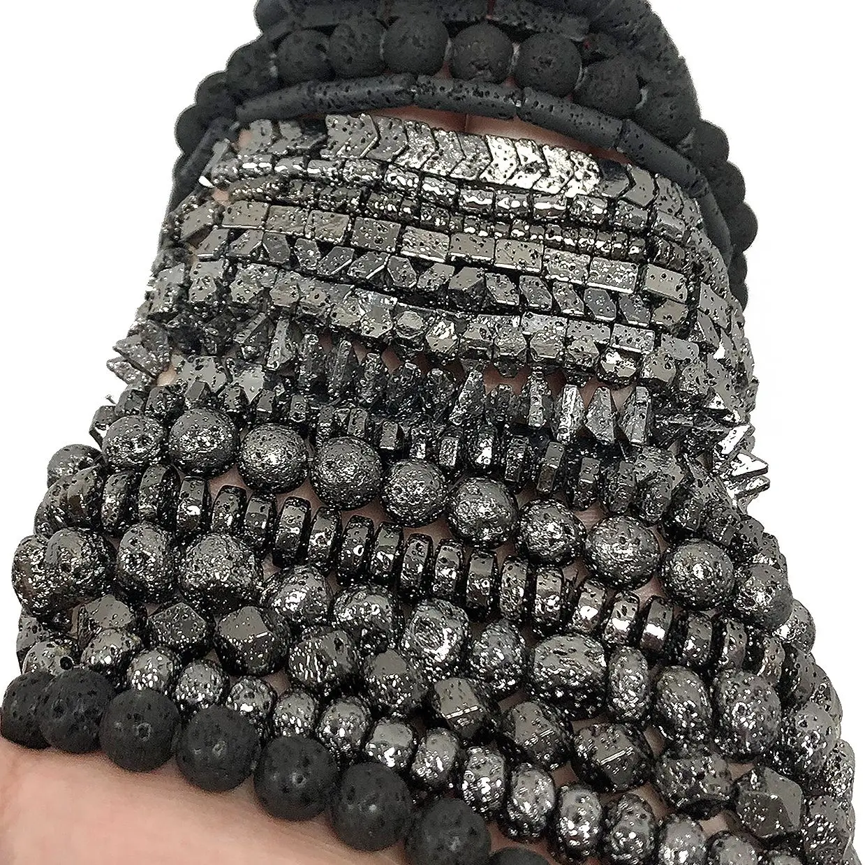 Natural Stone Beads Black Lava Stone Plated Black Volcanic Rock Loose Beads Handmade Jewelry Making Diy Earring Bracelet