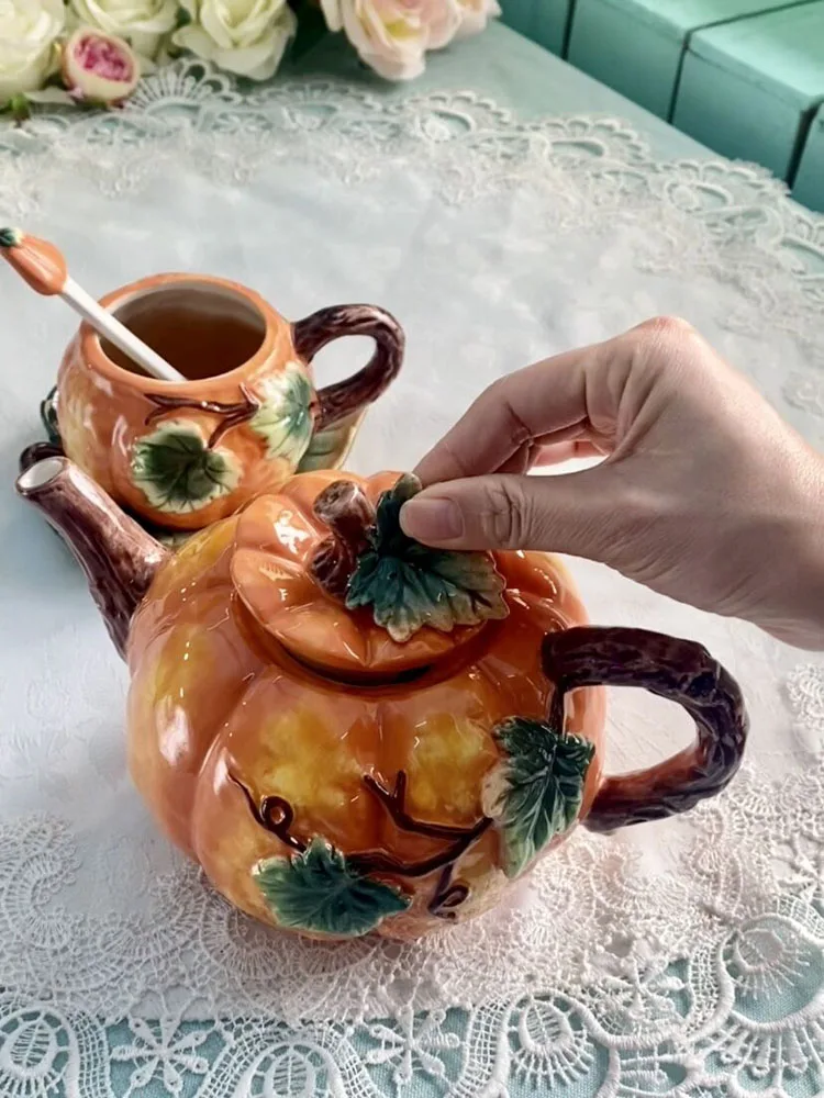 Halloween Garden Pumpkin Ceramic Sculpture Teapot, Coffee Pot, Wedding Gifts, Living Room Tea Cup, Mug Set, Coffee Set