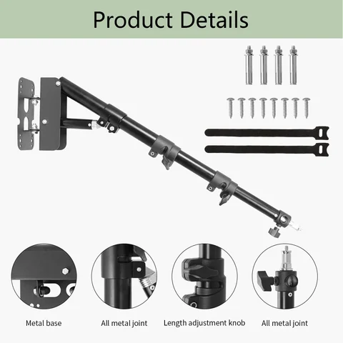 Wall-mounted cantilever light, adjustable in length, can rotate horizontally and vertically, suitable for studio video flash