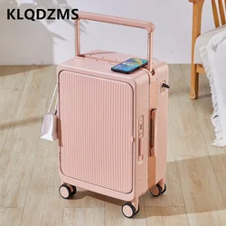 KLQDZMS-Valise de Haute Qualité avec Ouverture Frontale pour Homme et Femme, Cadre en Aluminium, Chariot, Chargement USB, 20/25 Pouces