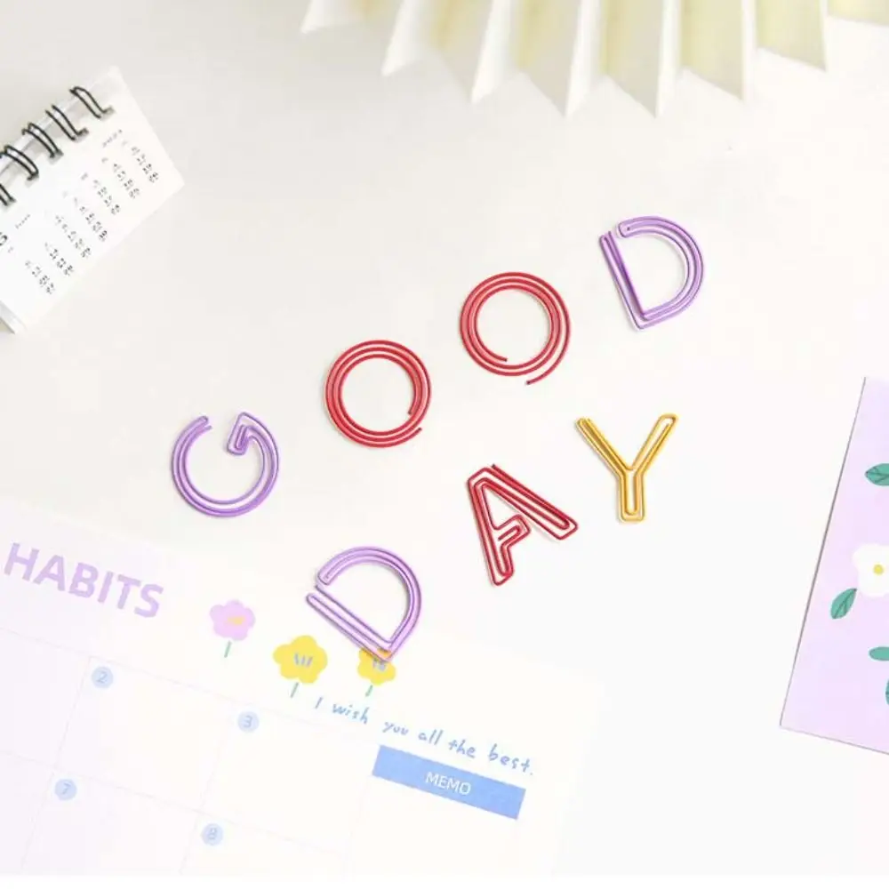 26pcs Kawaii Binder Clips Alphabet Paper Clips Hollow Bookmark Letter Paper Clips Metal DIY Photo Tickets Holder Stationery