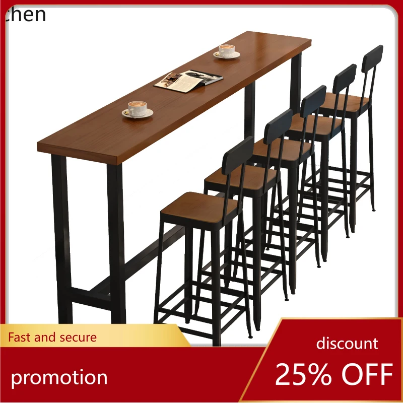 

CZ Solid Wood Bar Table Home Balcony Wall Table Coffee Shop Bar High Stool Table and Chair Set