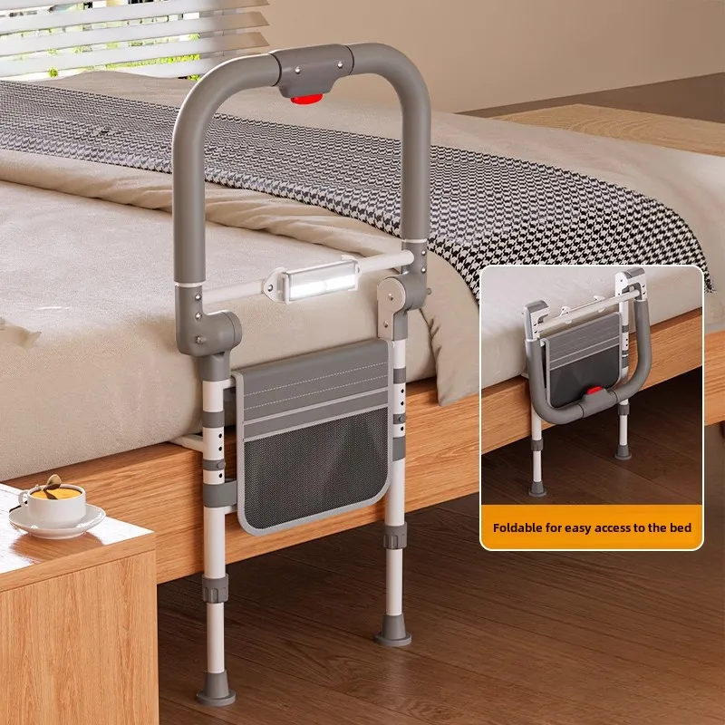 Elderly Standing Up Device Wake-up Aid Equipment Bed Anti Fall Guardrail Assistance Handrail Railing Frame with Body Sensor Lamp
