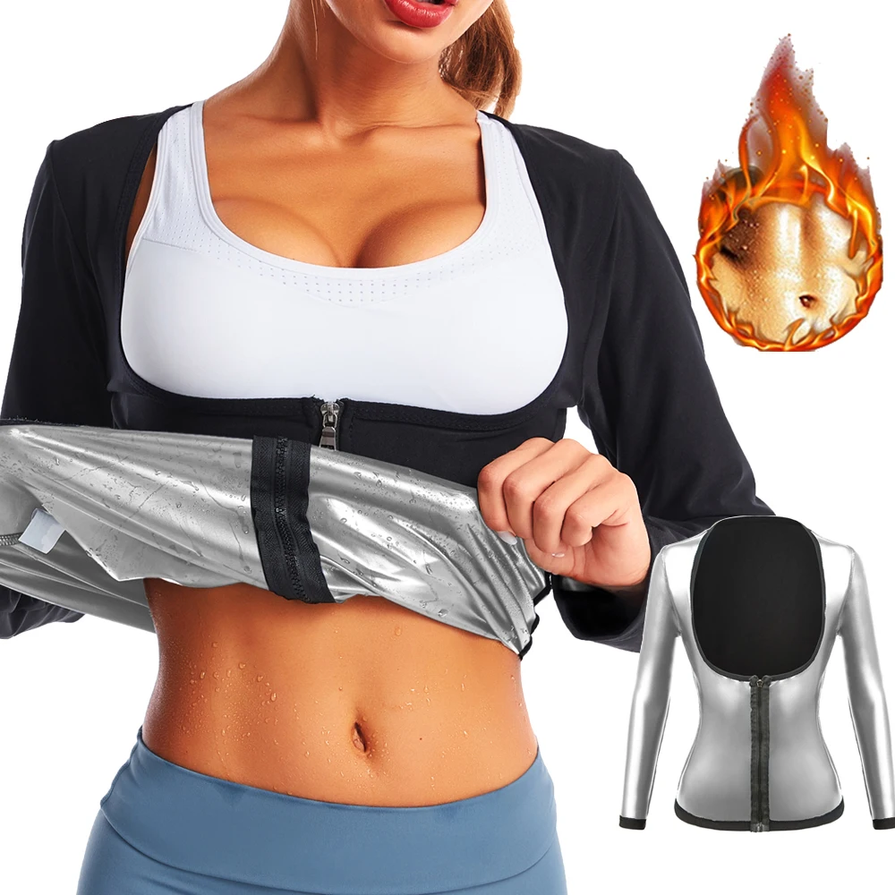 Sauna Suit for Women Shapewear Sweat Body Shaper Hot Waist Trainer Long Sleeve Shirt Workout Top Shaping Sweating Suit Sportswea