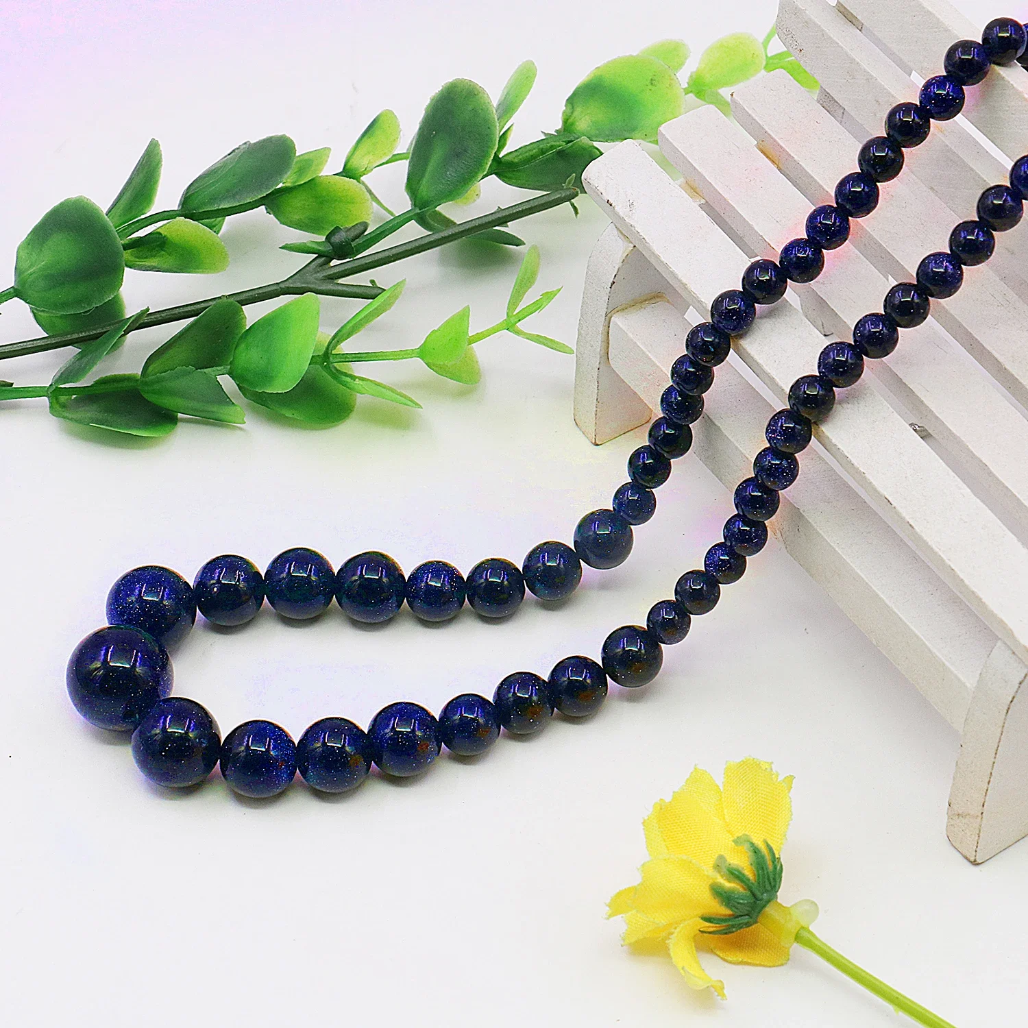 6-14mm Natural Blue Sandstone Gems Round Bead Tower Necklace/Earring Set,Sparkling Jewelry Making Neckchain,Women\'s Gifts 18inch