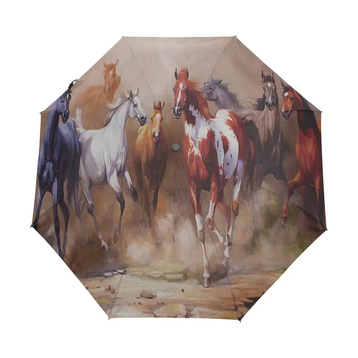 Galloping Horses Rain Sun Umbrellas Farmhouse Horse Animal Lightweight Windproof Folding Travel Umbrella for Adults Teens Men