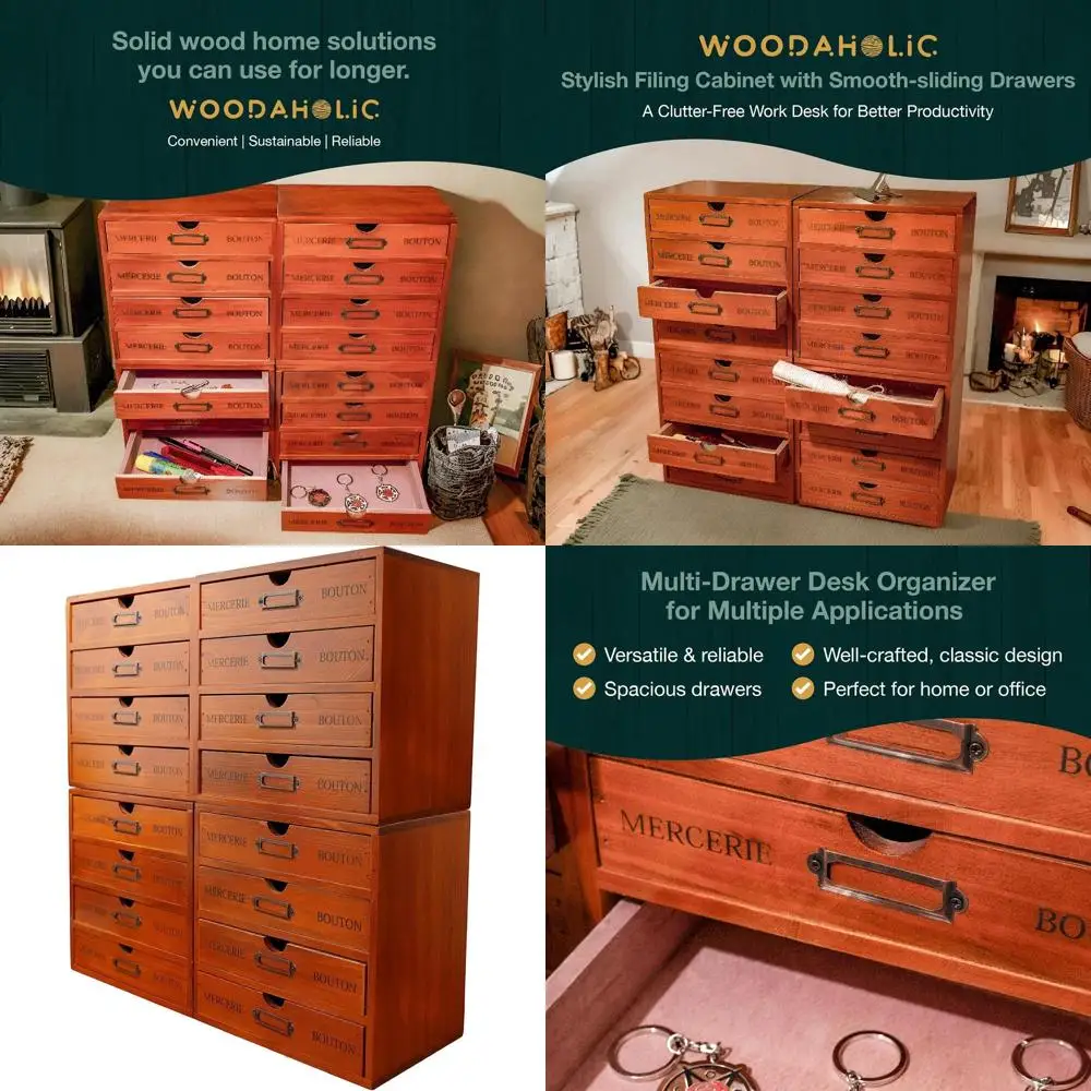 

Винтажный комод из орехового дерева с 16 ящиками, держателями для этикеток и ручками для организации рабочего стола