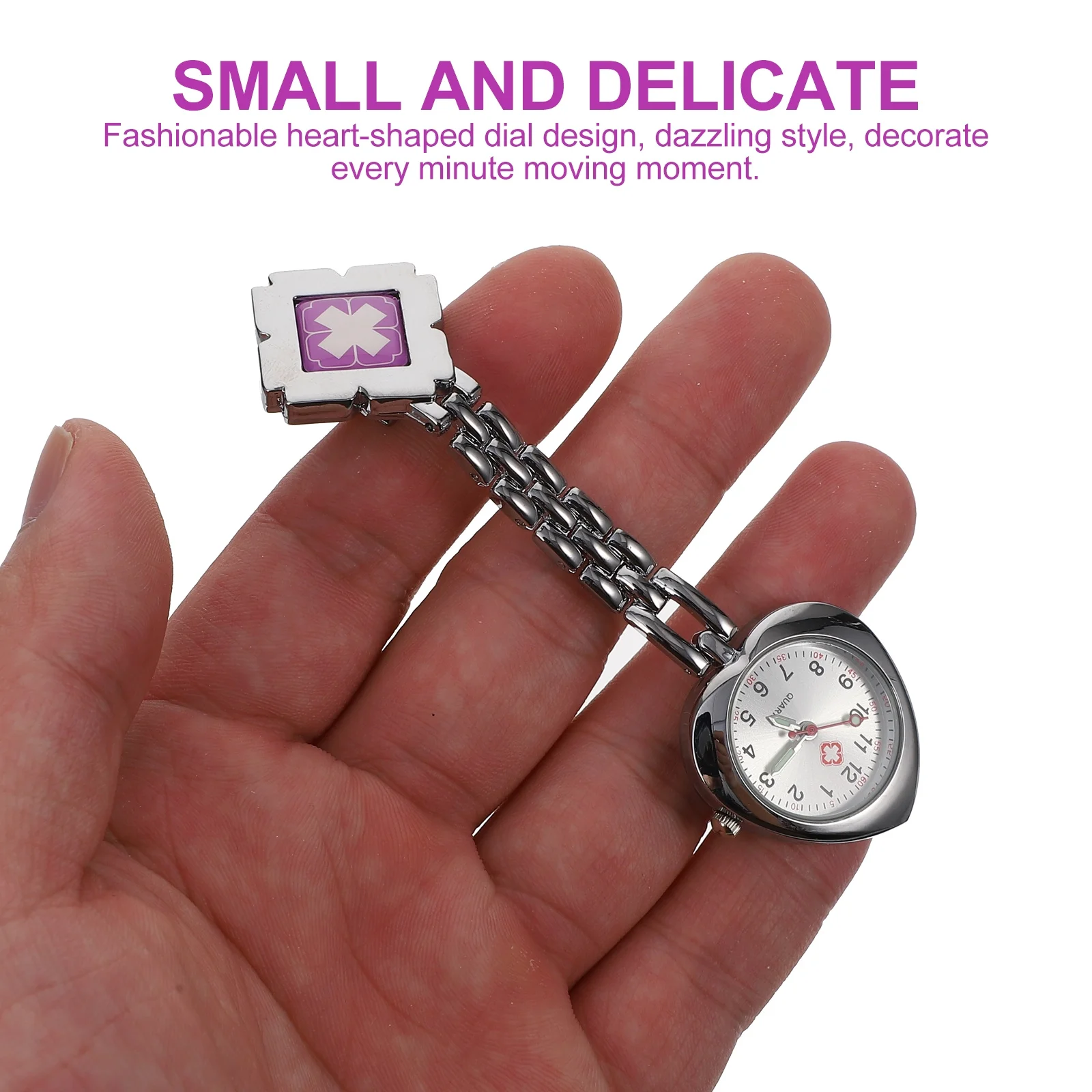 

1Pcs Heart-Shape Medical Chest Watch Practical Quartz Movement Alloy Case Nurse Clip-on Hanging Luminous Pointer Pocket Watch