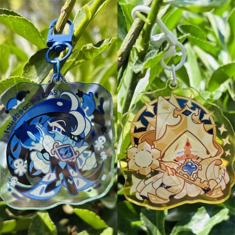 2PCs Cookie Run Keychain - Shadow Milk & Pure Vanilla Cookie, Acrylic Game Charms, Anime Bag/Backpack Decor, Gamer Gift for Fans