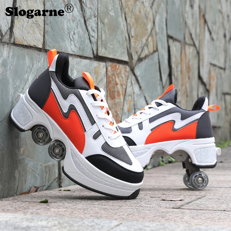 Deformation Wheel Skates Kid's Roller Skate Shoes with 4 Wheels Children Casual Deform Parkour Runaway Sneakers Boy Rounds Walk