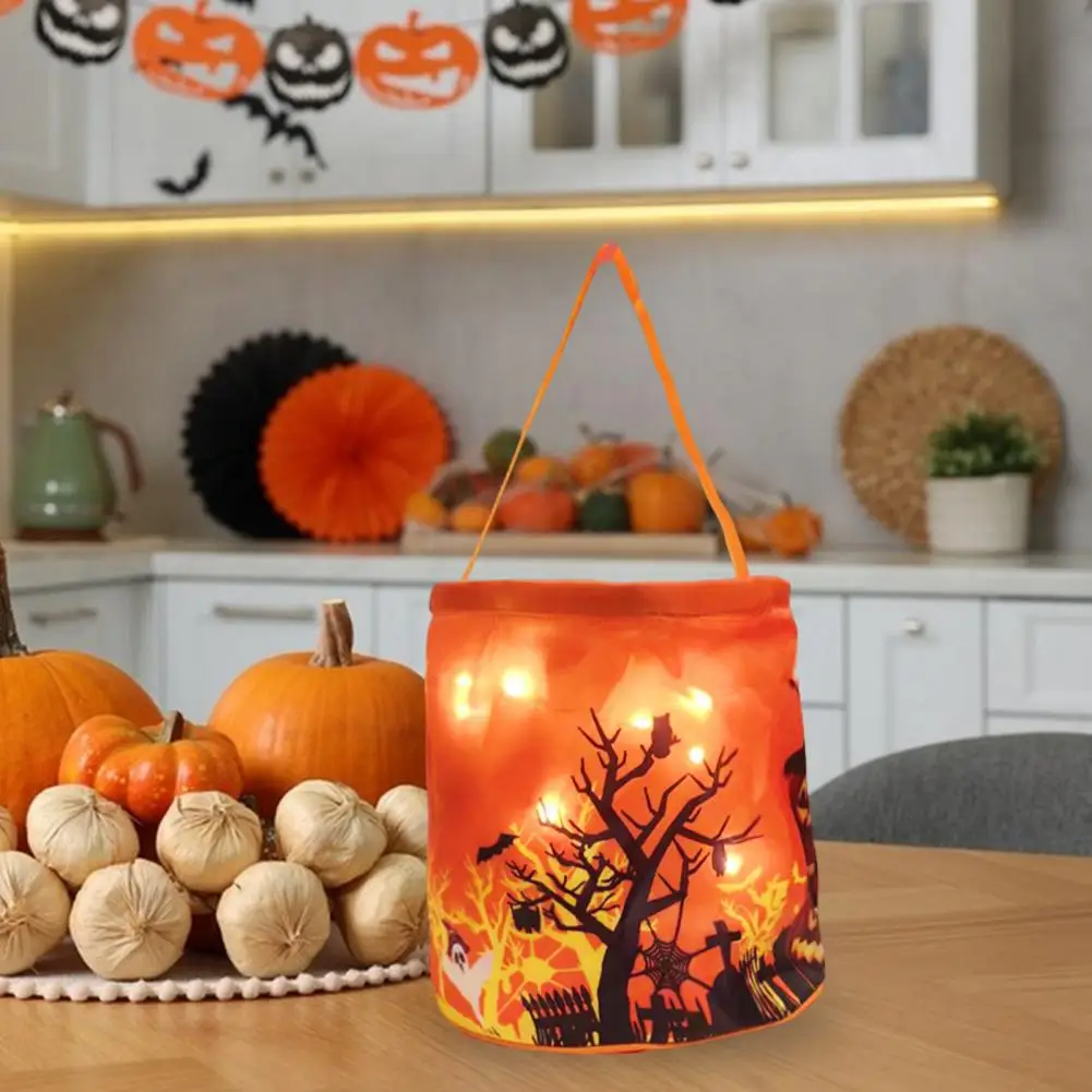 Ghost Print Candy Bag Light-up Halloween Candy Bag with Led Lights for Trick or Treat Reusable Goody Basket for Kids Ghost