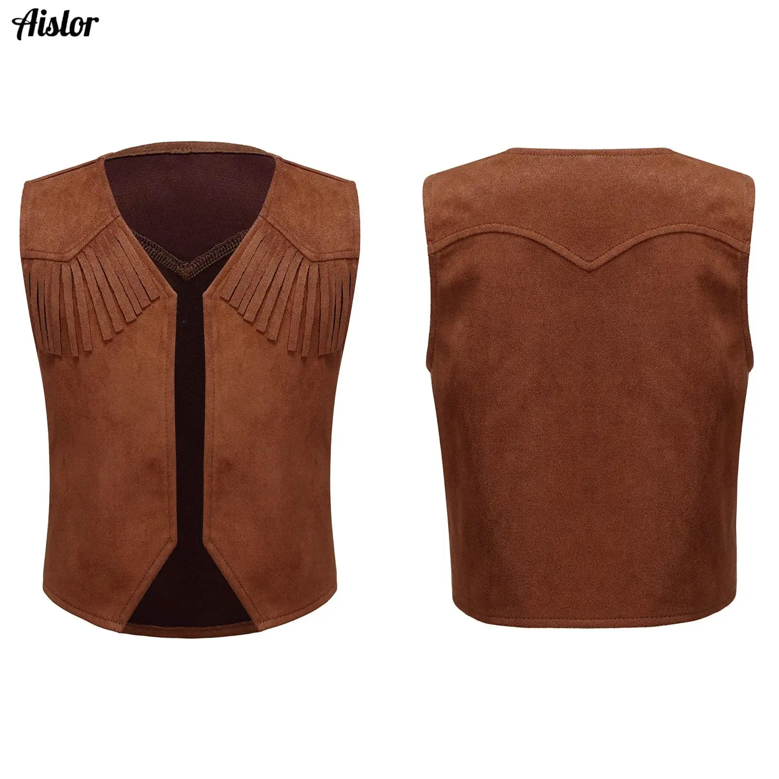 

Kids Boys Girls Western Cowboy Pirate Cosplay Costume V-neck Tassel Vest Tops for Carnival Halloween Party Masquerade Dress up