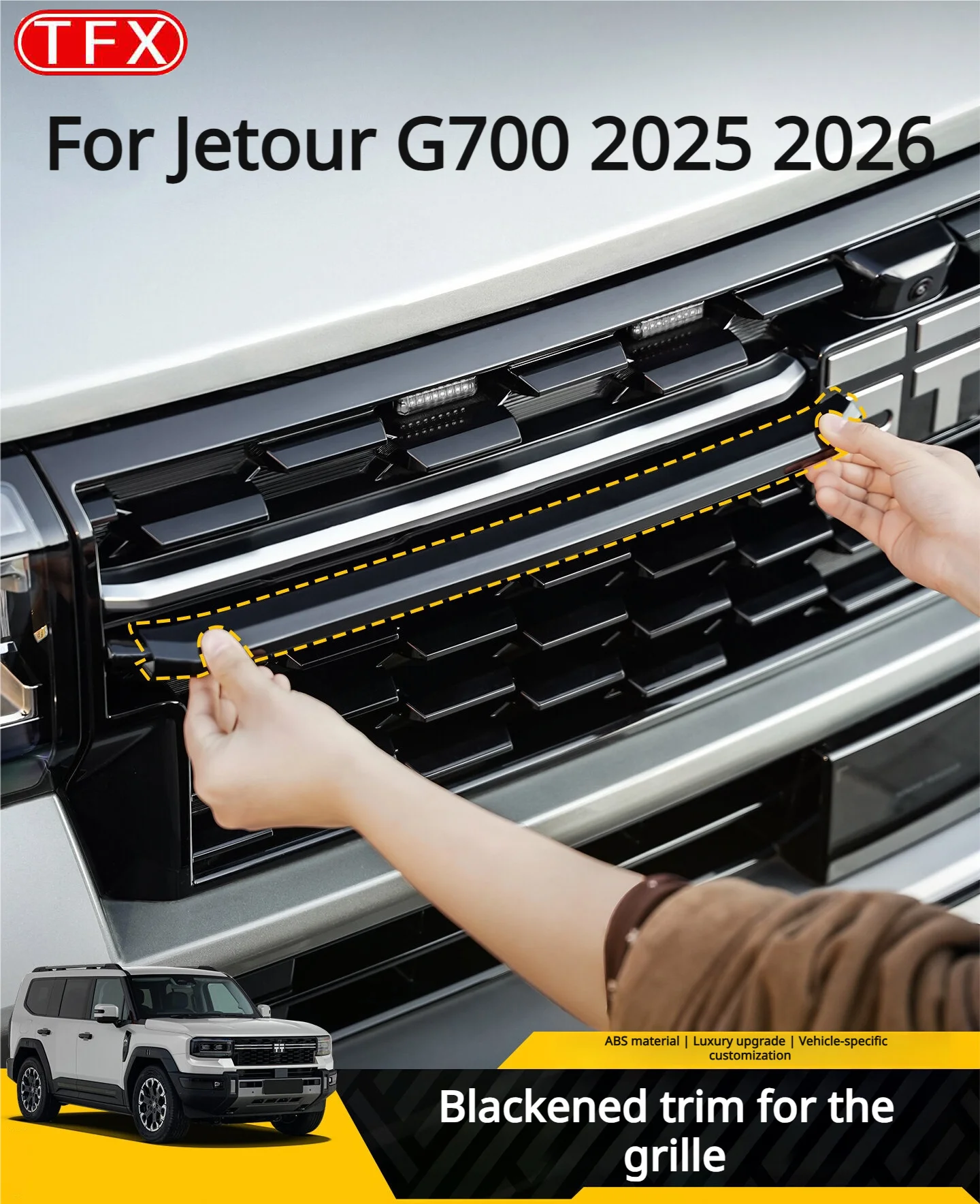 For Jetour G700 2025 2026 Car Styling Blackened Chrome Front Grille Trim Front Rear Badge Decal Emblem Cover Sticker Accessories