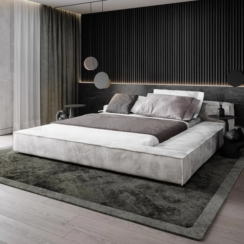 Minimalist fabric 1.8-meter double bed, modern light luxury bedroom master bedroom, floor-to-ceiling wedding technology cloth