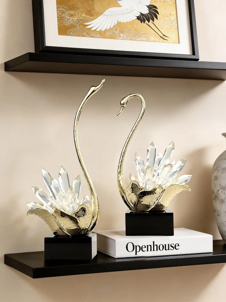 Home Decor Crystal A Pair Swan Ornaments,Statuette Living Room Foyer Wine Cabinet Art Figurine Decorations,Handicrafts Gift