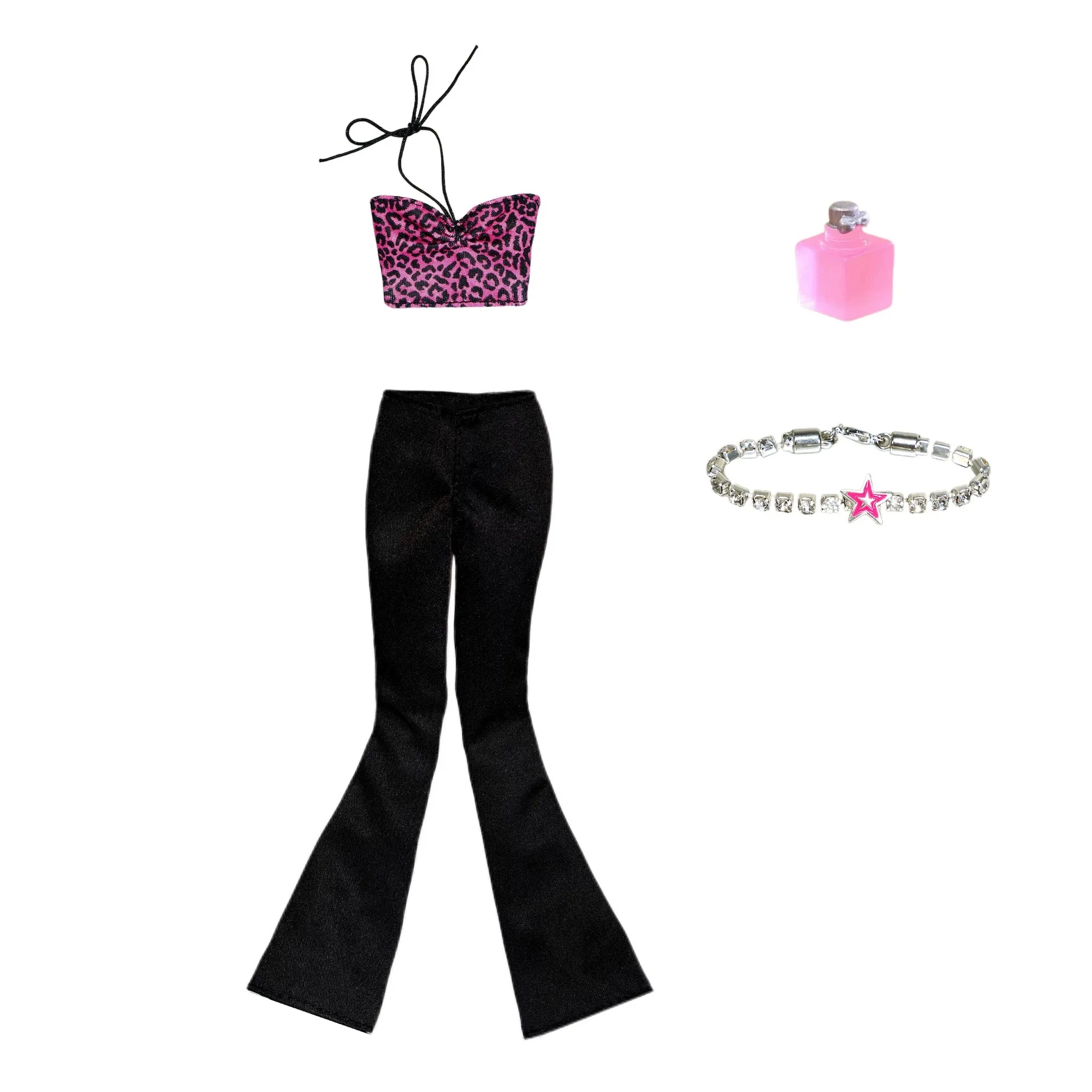 30 centimetri Vestiti per le bambole Accessori Moda Y2K Spice Girl Stampa leopardata Gilet + Pantaloni lunghi + Catena in vita Set per 1/6 BJD Supermodel Doll