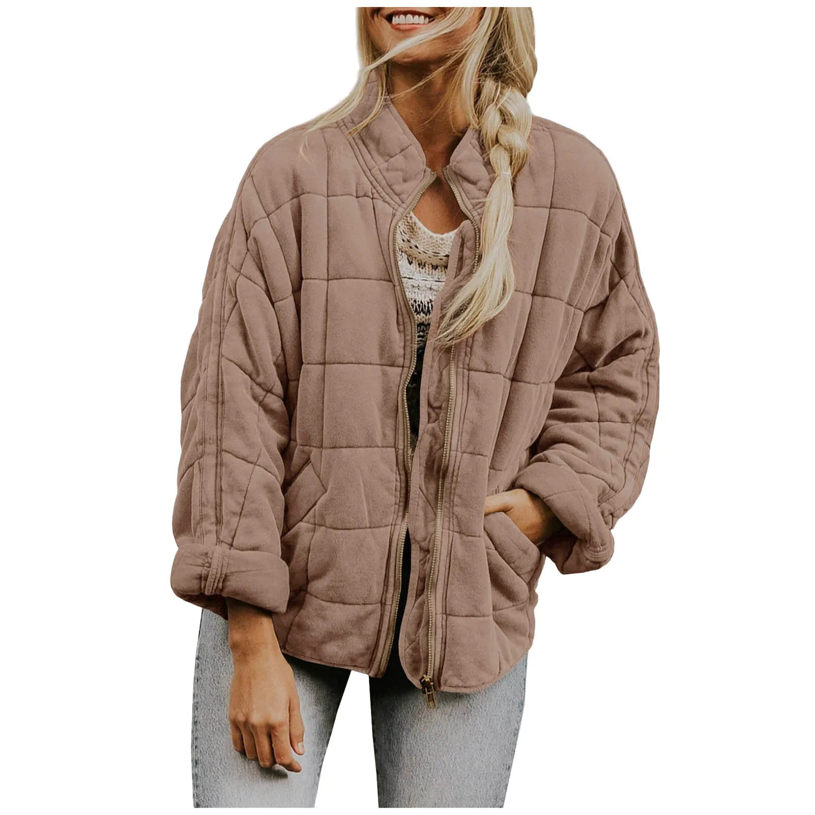 Women Jacket Stylish Women\'s Winter Jacket With Stand Collar Warm Soft Zipper Closure Casual Fall Coat Long Sleeve For Women