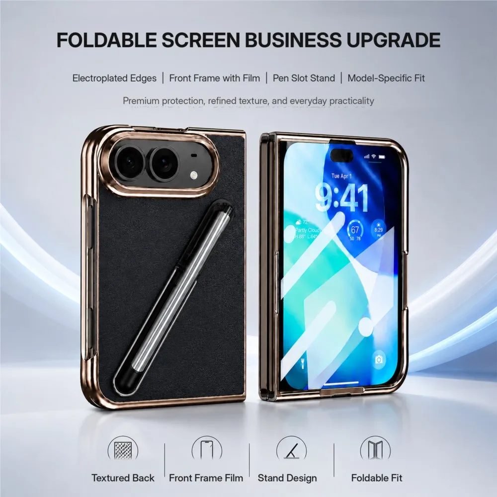 Kickstand Foldable Phone Case For Apple iPhone Duo 18 Fold(Ultra) With Pen Slot Hidden Kickstand Built-in Front Screen Protector