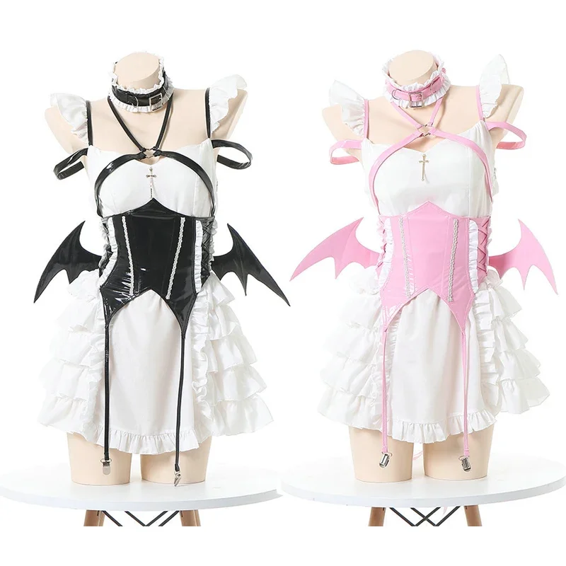 Gothic Lolita Little Devil Girls cosplay dress cute ruffle strap backless mini abiti con ala costumi di Halloween