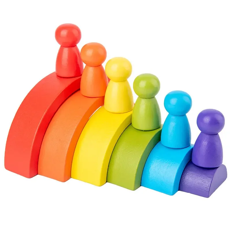 

New Kids Rainbow Wooden Toys Montessori Creative Rainbow Building Blocks Game Early Educational Toys Gifts for Children