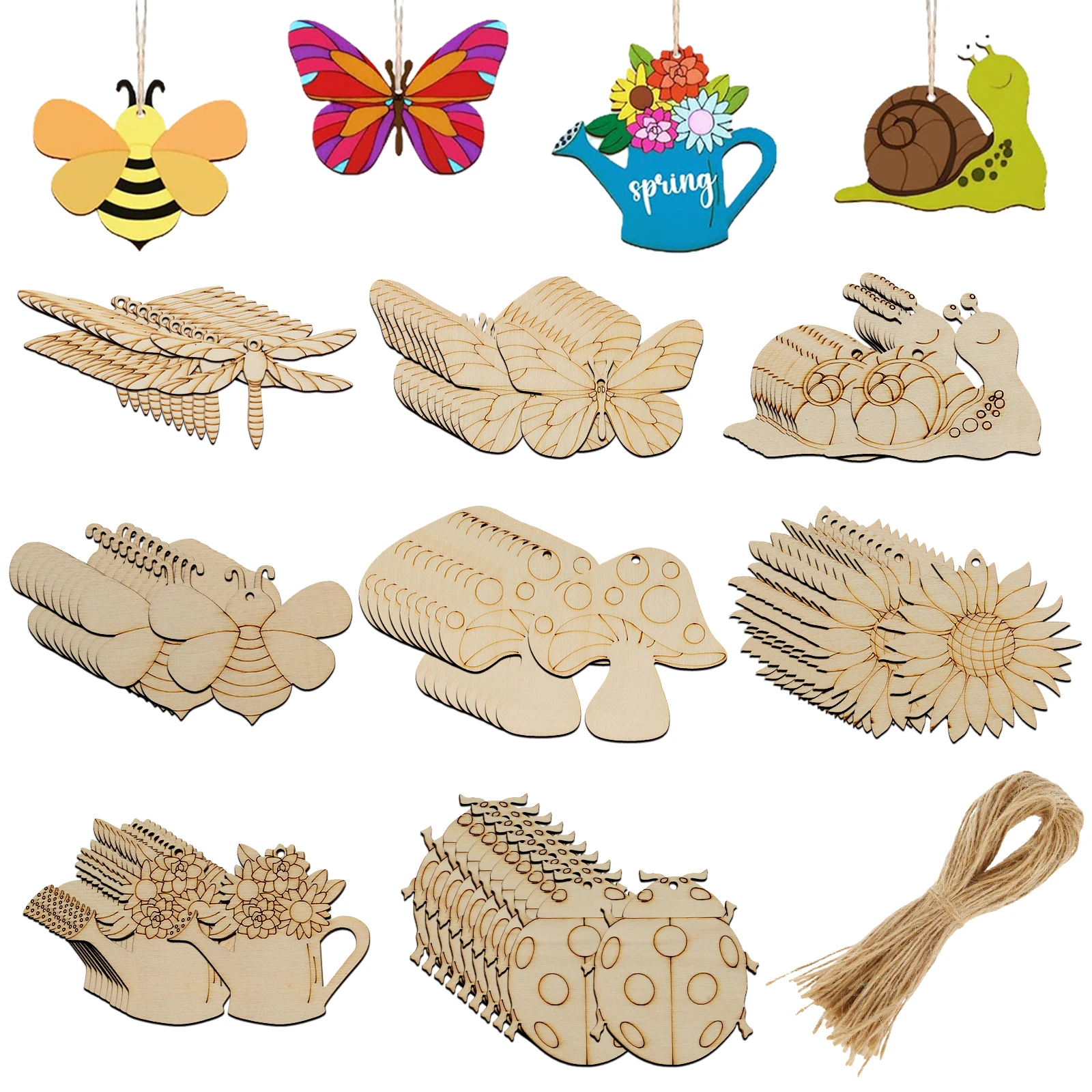 Reusable Wood Spring Ornaments Smooth Wood Cutouts Ornament with String for Decoration Robust Wood Cutouts Ornament for Gift