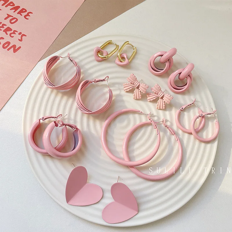 Fashion Sweet Girly Heart Tender Pink Spring And Summer Earrings Small Fresh Trend Love Earring Earrings For Women Jewelry Gift