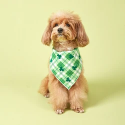 St Patricks Day Dog Cat Bandanas Small Medium Large Clovers Green Triangle Holiday Plaid Green Scarves for Small Medium Large Do