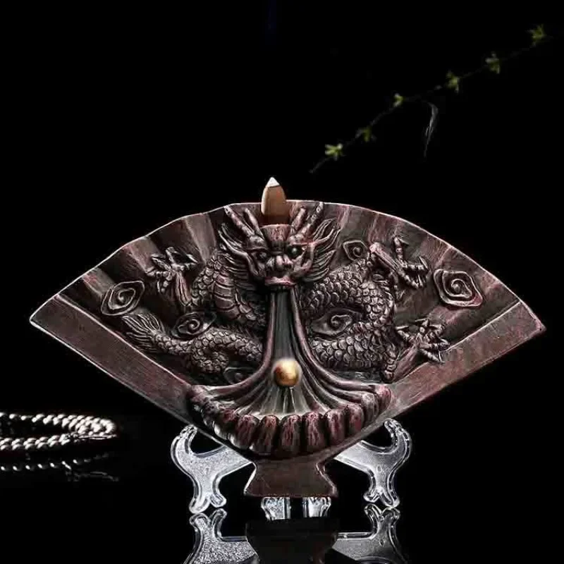 Reverse Flow Incense Burner Home Sandalwood Dragon Fan Zen Tea Ceremony Creative Indoor Decoration Lotus Aroma Incense Holder