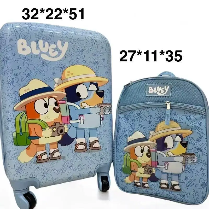 Original Bluey Mario HelloKitty Children's Cartoon 20 Inch Boarding Suitcase with Small Backpack 2pcs Student Travel Set Gift