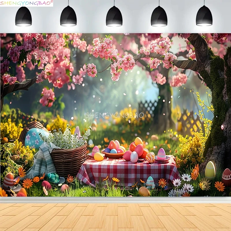 

Spring Easter Egg Butterfly Birthday Party Background Bunny Floral Garden Rabbit Kids Baby Shower Photography Backdrops ES-04