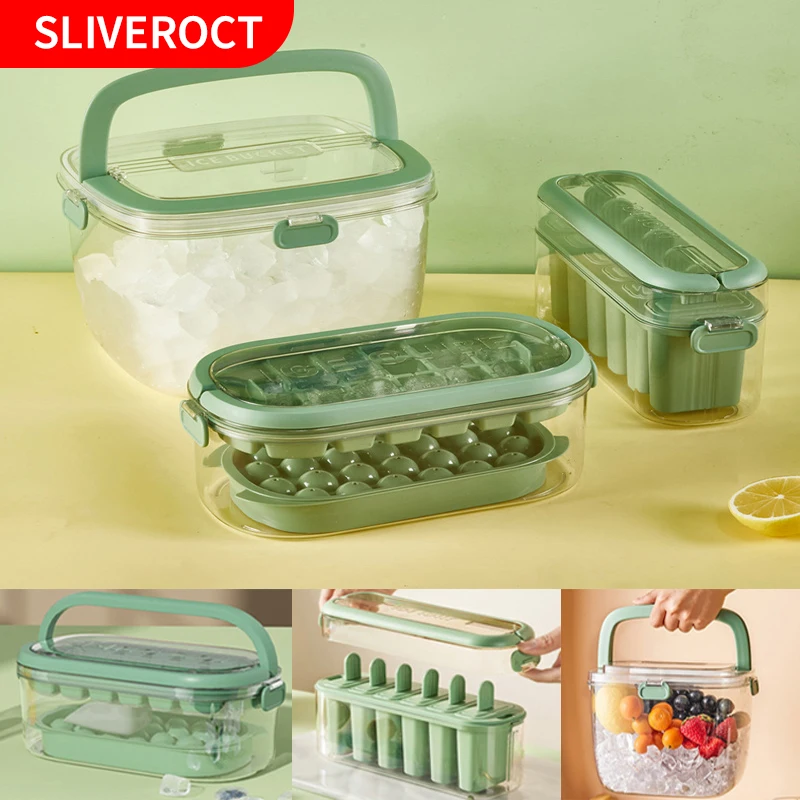 

Portable 2 in 1 Large Silicone Ice Box Bucket Mold Round Square Popsicle Mold Ice Cube Trays for Kitchen Outdoor Party Ice Cream