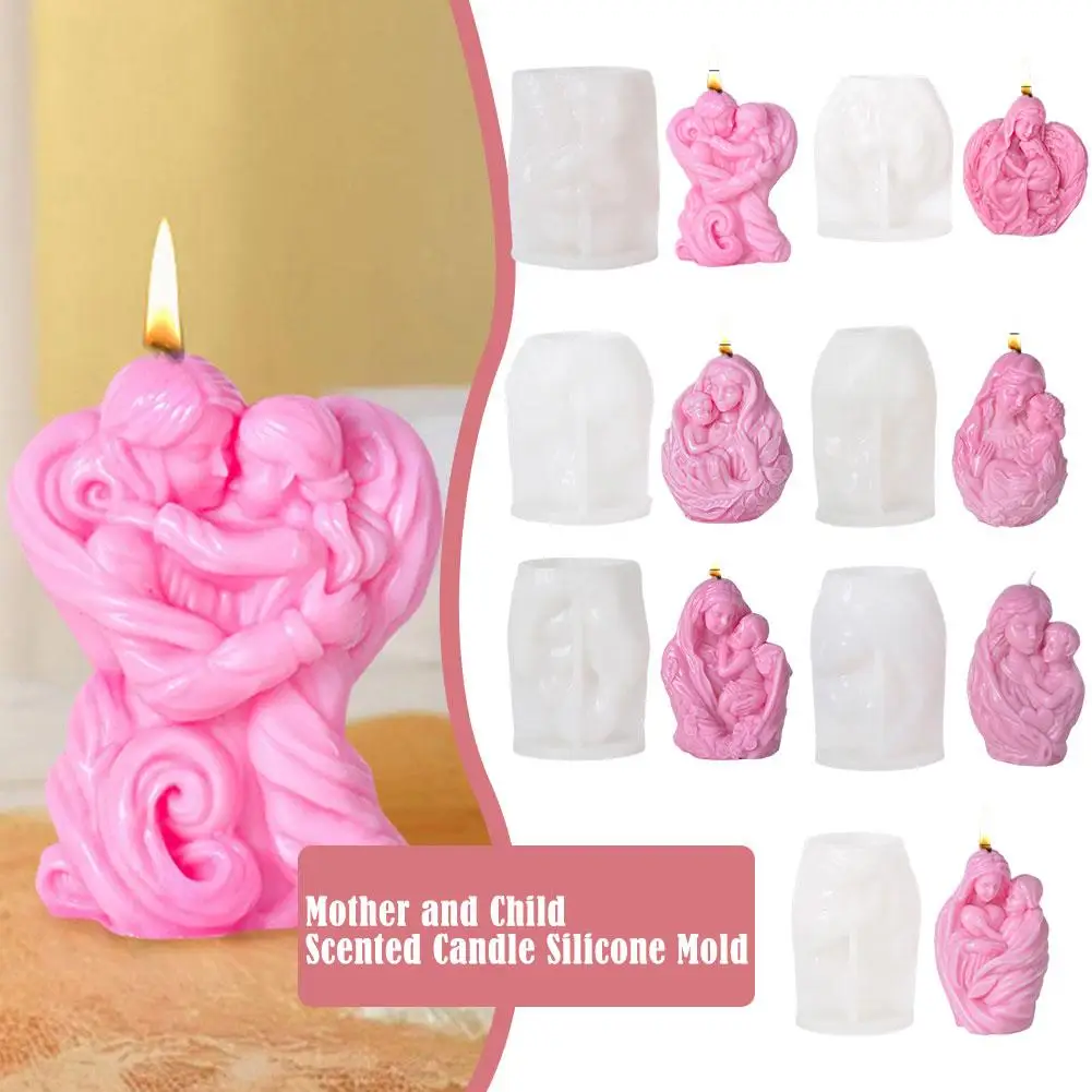 Mother and Child Scented Candle Silicone Mold DIY Handmade Aromatherapy Candle Making Plaster Resin Soap Mould for Desk Dec R1J3