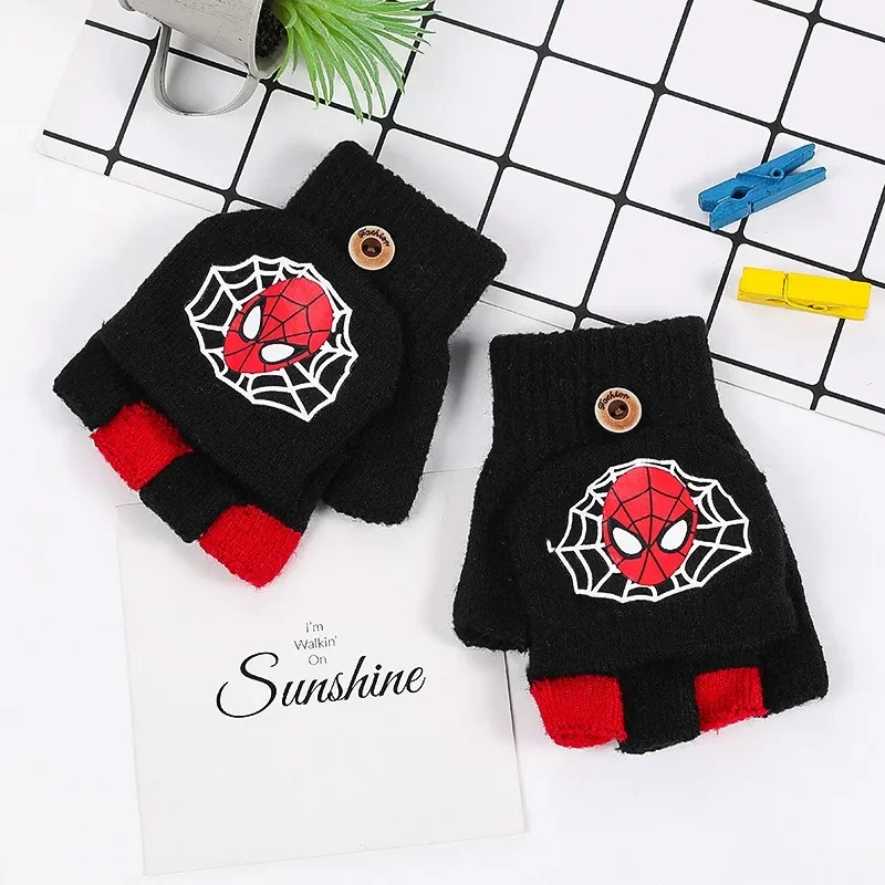 قفازات Marvel Spider-Man للأطفال الصغار نصف إصبع قفازات رياض الأطفال قفازات دافئة بعمر 4-10 سنوات هدية #6
