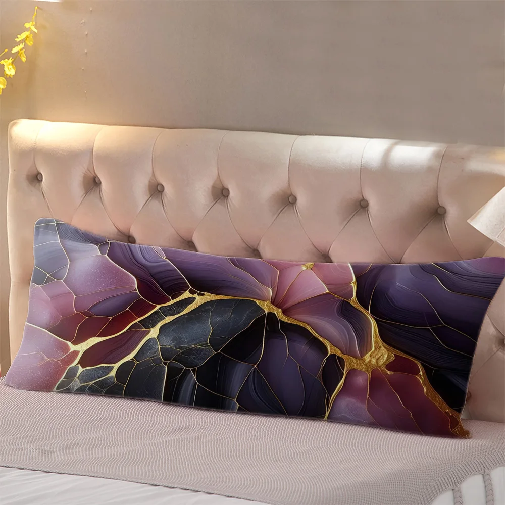 Reversible Gilt Pattern Body Pillow Cover - Contemporary Purple & Golden Marble Design, Soft Zippered Rectangle Pillow Case