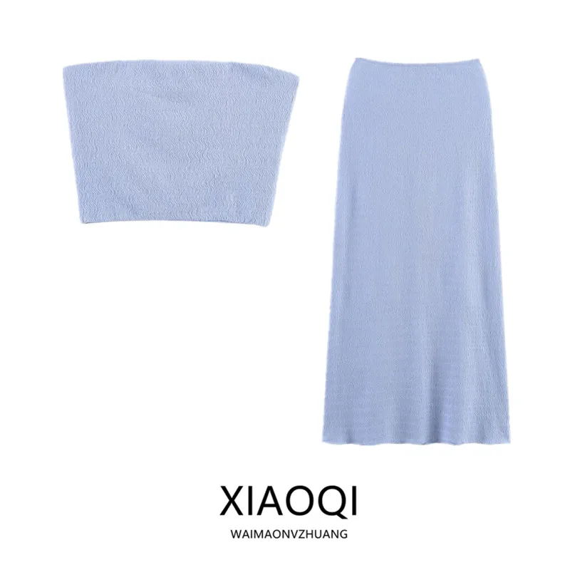 Fashionable Textured Wrap Chest Top Women's Clothing Straight Collar Shoulder Bared 2026 Spring New Arrival 5039397