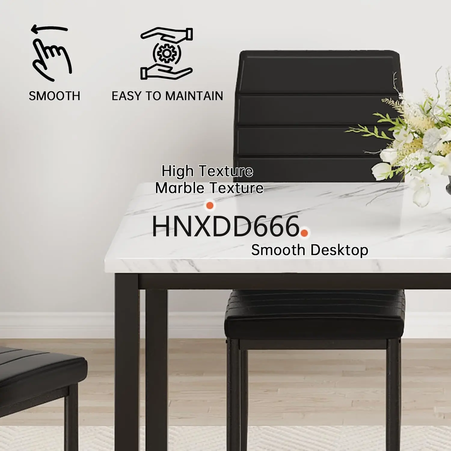 5 Piece Dining Table Set,Small Dining Table Set for 4, Faux Marble Dinner Table Set with 4 Upholstered PU Leather Chairs